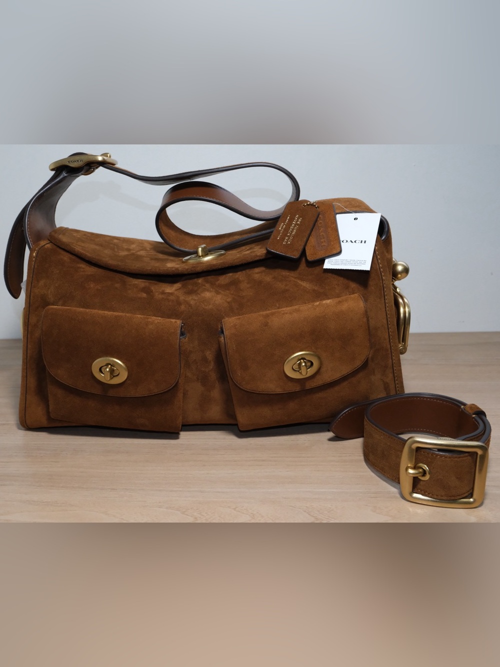 Coach Chestnut Brown Suede Turnlock Haversack Bag - Picture 1 of 16